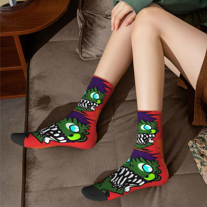 Crazy Sock for Men Burning Zombies Hip Hop Harajuku Zombie Video Gamer Happy Seamless Pattern Printed Boys Crew Sock Casual