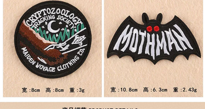 Cryptozoology Embroidery Iron on Patches Monster Cloth Appliques Mothman Badge Extraterrestrials tracking Emblem for Men Jackets