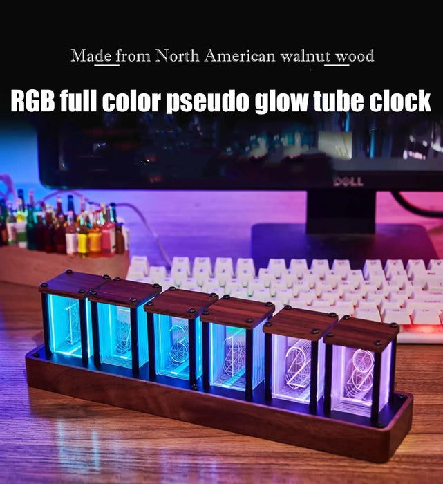 RGB Nixie Glow Tube Clock DIY Wood Table Clock LED Electronic Nightlights Desktop lamp Digital Watch Game Room Decoration Gift