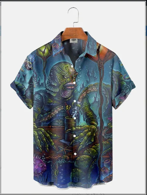 Horror Movie Monster Characters Men's Hawaiian Shirts 2023 Designer Casual Streetwear 3d Men Clothing Party Performance Tops 5XL