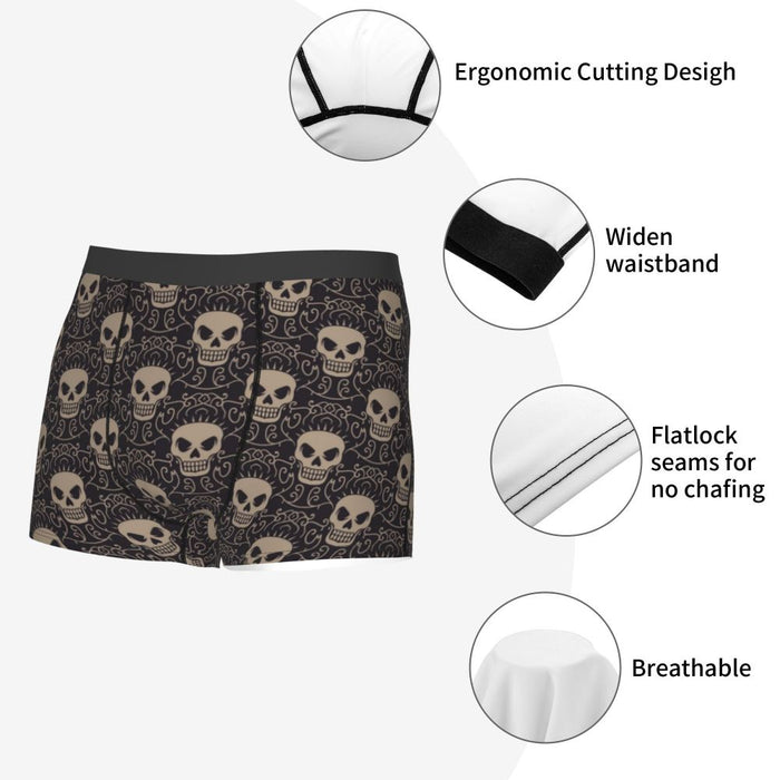 Custom Sexy Gothic Skeleton Death Skull Boxers Shorts Panties Men's Underpants Breathbale Briefs Underwear