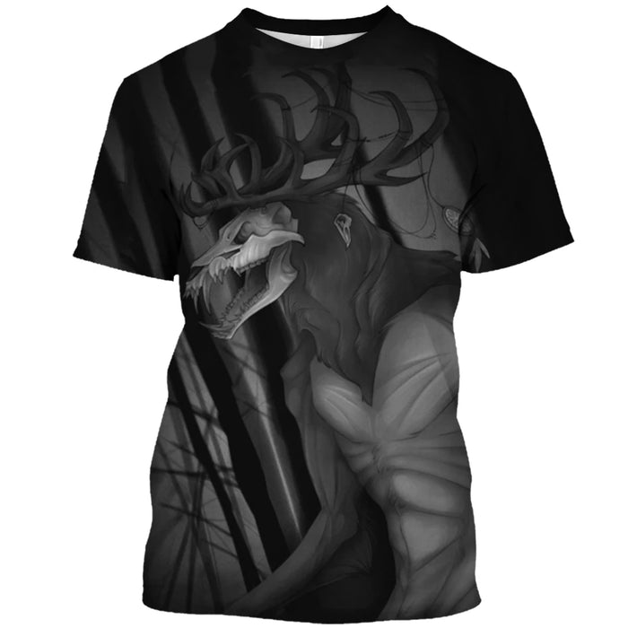 Demon Wendigo 3D Print Men's T Shirt Tops Harajuku Style Streetwear Daily Basic Short Sleeve Tees Summer Oversized Men Clothing