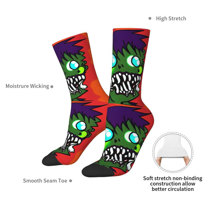 Crazy Sock for Men Burning Zombies Hip Hop Harajuku Zombie Video Gamer Happy Seamless Pattern Printed Boys Crew Sock Casual