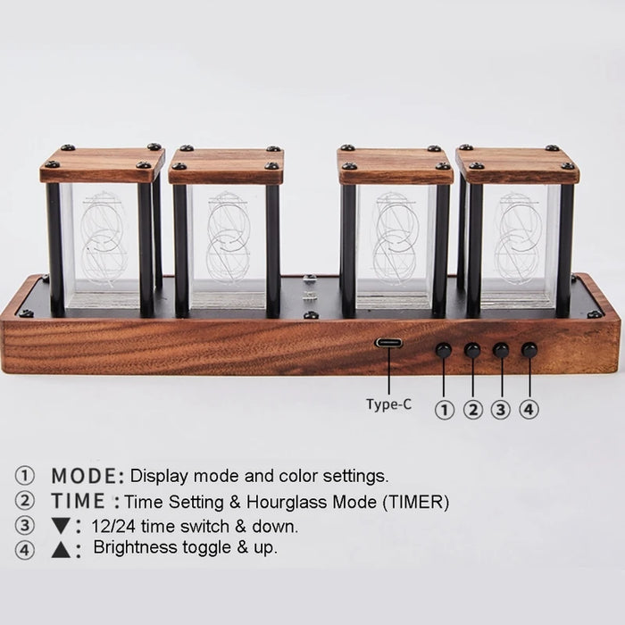 RGB Nixie Glow Tube Clock DIY Wood Table Clock LED Electronic Nightlights Desktop lamp Digital Watch Game Room Decoration Gift