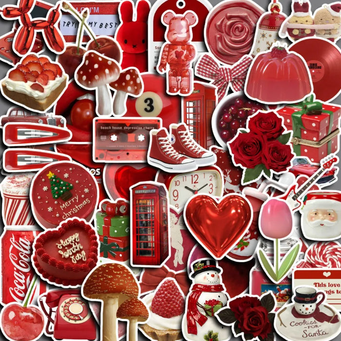 60pcs Retro Red Cute Sticker DIY Motorcycle Travel Luggage Phone Cup Guitar Laptop for Water Botles Waterproof  Stickers