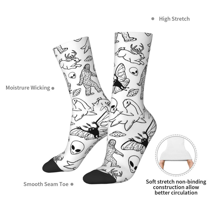 Happy Men's Socks Cryptid Pattern Retro Harajuku Alien Hip Hop Seamless Crew Crazy Sock Gift Pattern Printed