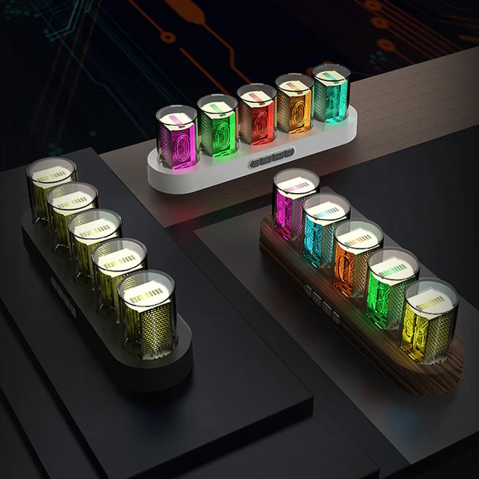 Digital Nixie Tube Clock with RGB LED Glows for Gaming Desktop Decoration. Luxury Box Packing for Gift Idea.