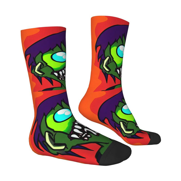 Crazy Sock for Men Burning Zombies Hip Hop Harajuku Zombie Video Gamer Happy Seamless Pattern Printed Boys Crew Sock Casual