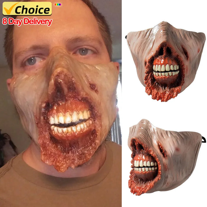 1Pc New Halloween Horror Gory Zombie Pointed Teeth Half Face Mask Mutant Zombie Latex Masks Scary Mask  Halloween Mask