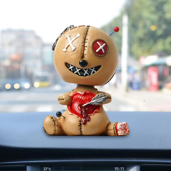 Voodoo Doll Bobble Head Toys Car Curse Doll Vehicle Dashboard Decoration Resin Voodoo Shaking Head Halloween Ornaments for Car