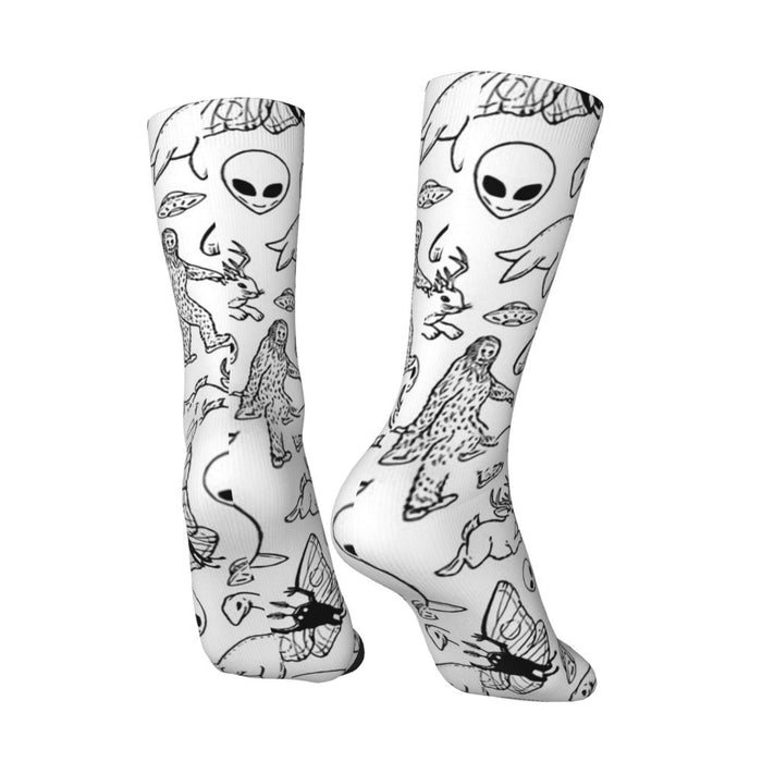 Happy Men's Socks Cryptid Pattern Retro Harajuku Alien Hip Hop Seamless Crew Crazy Sock Gift Pattern Printed