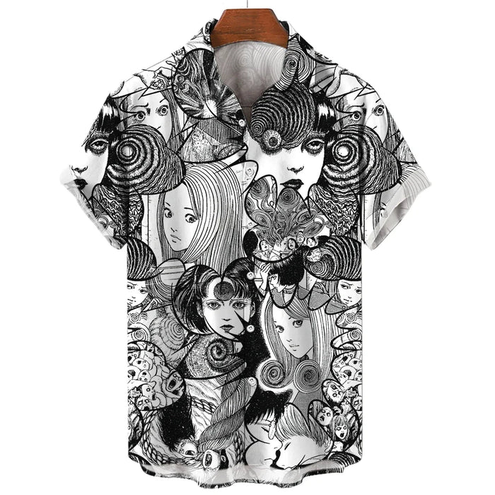 Summer Men's 3D Printed Horror Pattern Shirt Hawaiian Fashion Designer Tops Streetwear Clothes Gothic Short Sleeve Button