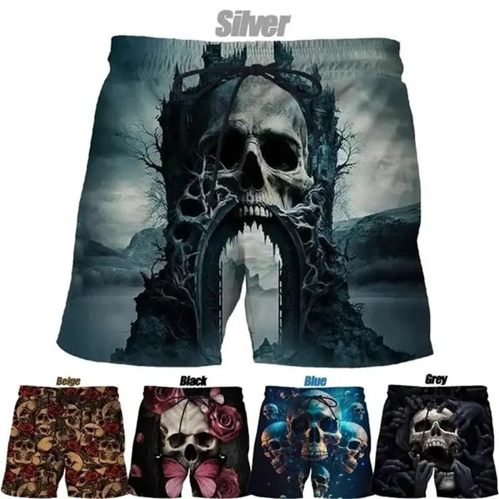 Roses Goth Skull Beach Shorts