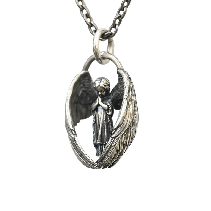 Retro Silver Color Angel Pendant Cute Little Boy Prayer Necklace Men and Women Charm Fashion Amulet Jewelry Birthday Gift