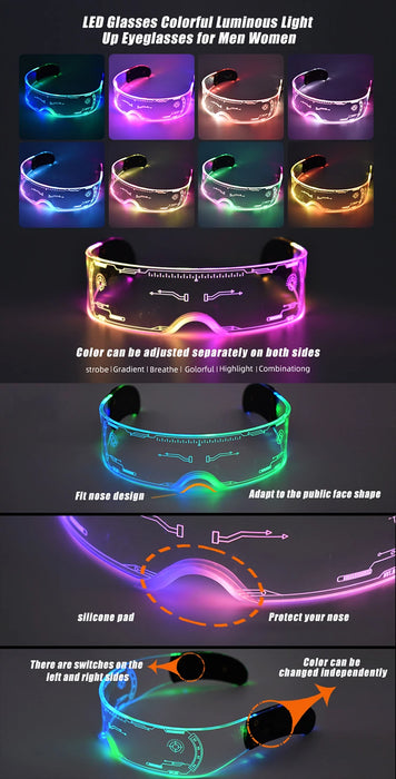 Cool Led Glasses Luminous Sunglasses Cyberpunk  flash Party Glasses Rave Neon Mask Toys Vocal Concert Decorative Glasses  DJ