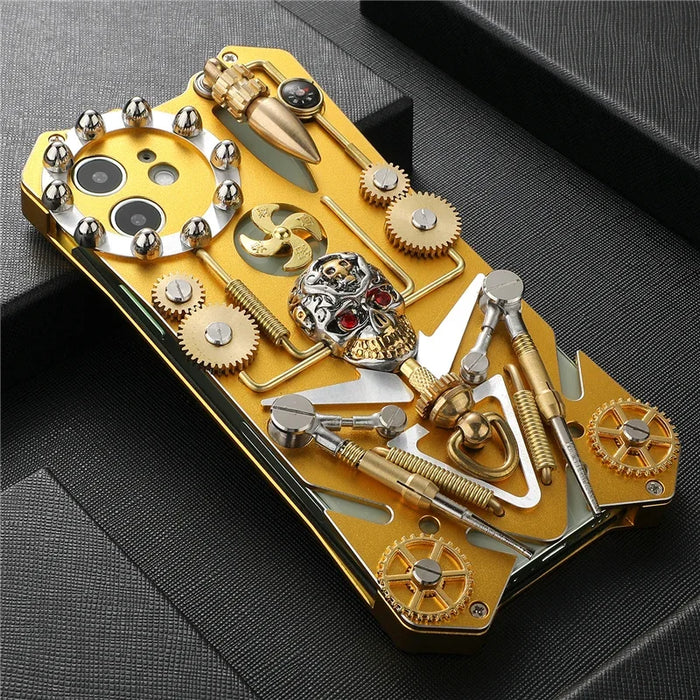 Mechanical Gear Skeleton Phone Case for IPhone 15 14 13 12 ProMax Phone Case Metal Aluminum Alloy Thickened Anti Drop Protective