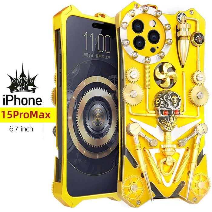 Mechanical Gear Skeleton Phone Case for IPhone 15 14 13 12 ProMax Phone Case Metal Aluminum Alloy Thickened Anti Drop Protective