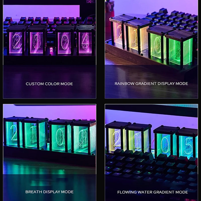 RGB Nixie Glow Tube Clock DIY Wood Table Clock LED Electronic Nightlights Desktop lamp Digital Watch Game Room Decoration Gift