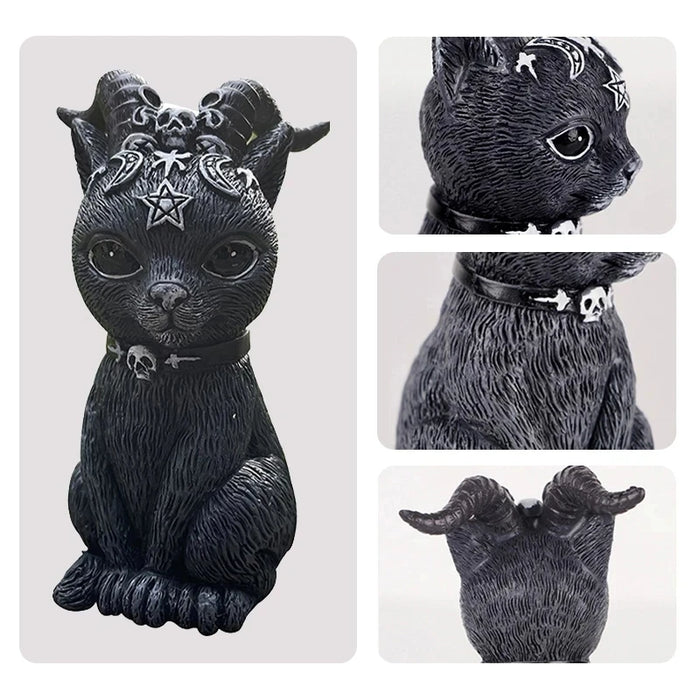 Halloween Decorative Figurine Garden Witch Cat Sculpture Gothic Kitten Statue Black Magic Cat Owl Ornament Wizard Cute Miniature