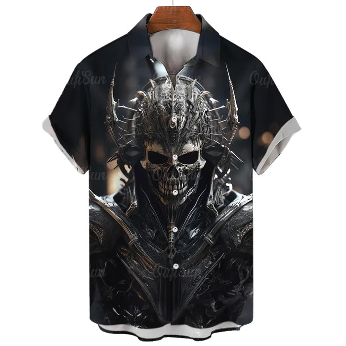 New men's shirt skull horror 3D printed men's short-sleeved cardigan top fashionable casual men's short-sleeved shirt