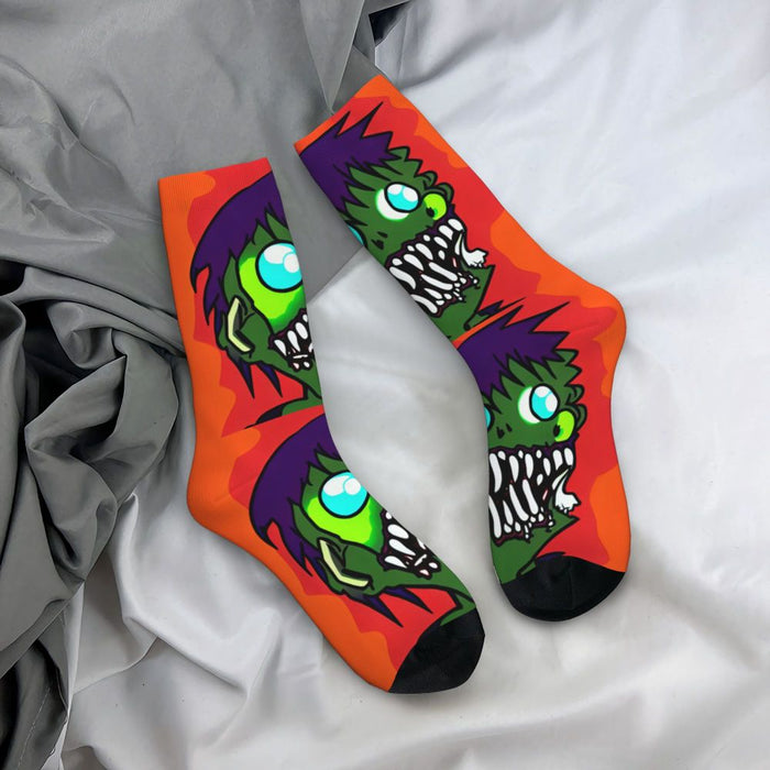 Crazy Sock for Men Burning Zombies Hip Hop Harajuku Zombie Video Gamer Happy Seamless Pattern Printed Boys Crew Sock Casual