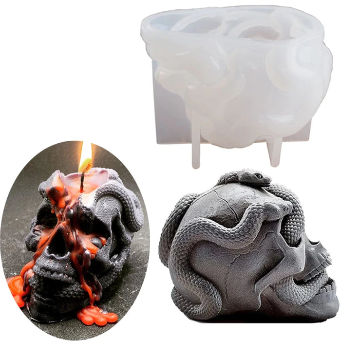 3D Skull Snake Head Candle Silicone Mold DIY Halloween Ornament Epoxy Resin Plaster Craft Casting Molds Home Decoration Tools