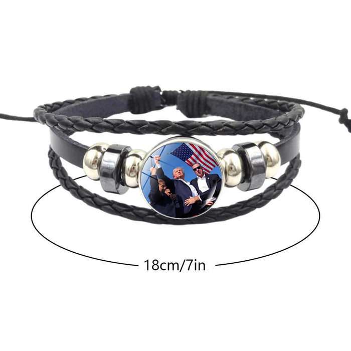 Trump 2024 Bracelet Leather Bracelet Adjustable Braided Bracelet Souvenir USA Flag Bead Bracelet for Men Women Charm