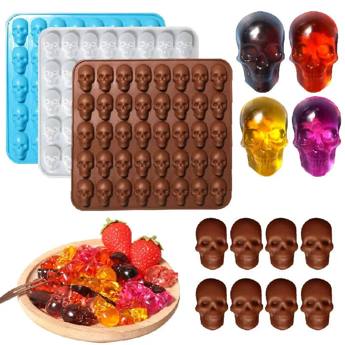 Halloween Skull Chocolate Silicone Mold Bat Spider Candy Biscuit Jelly Baking Tray Witch Hat Tombstone Cake Mould Candle Decor