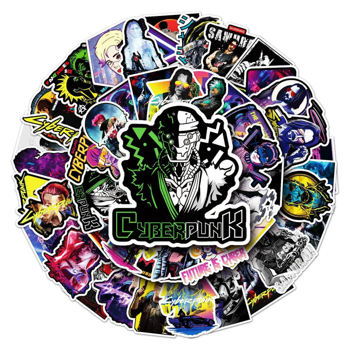 50 Sheets Punk 2077 Cartoon Graffiti Stickers For Notebook Computer Mobile Phone Car Skateboard Decorative Stickers