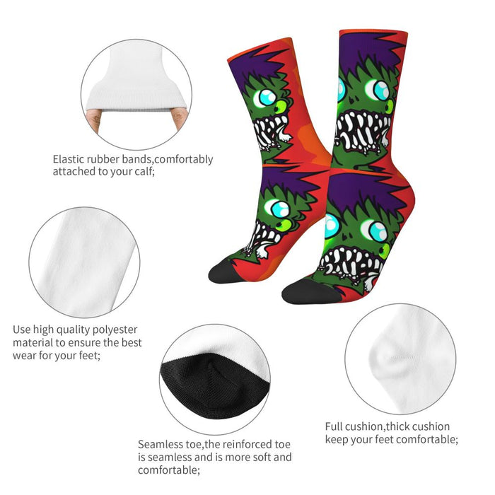 Crazy Sock for Men Burning Zombies Hip Hop Harajuku Zombie Video Gamer Happy Seamless Pattern Printed Boys Crew Sock Casual