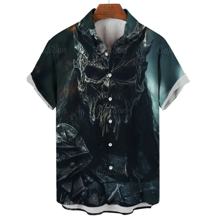 New men's shirt skull horror 3D printed men's short-sleeved cardigan top fashionable casual men's short-sleeved shirt