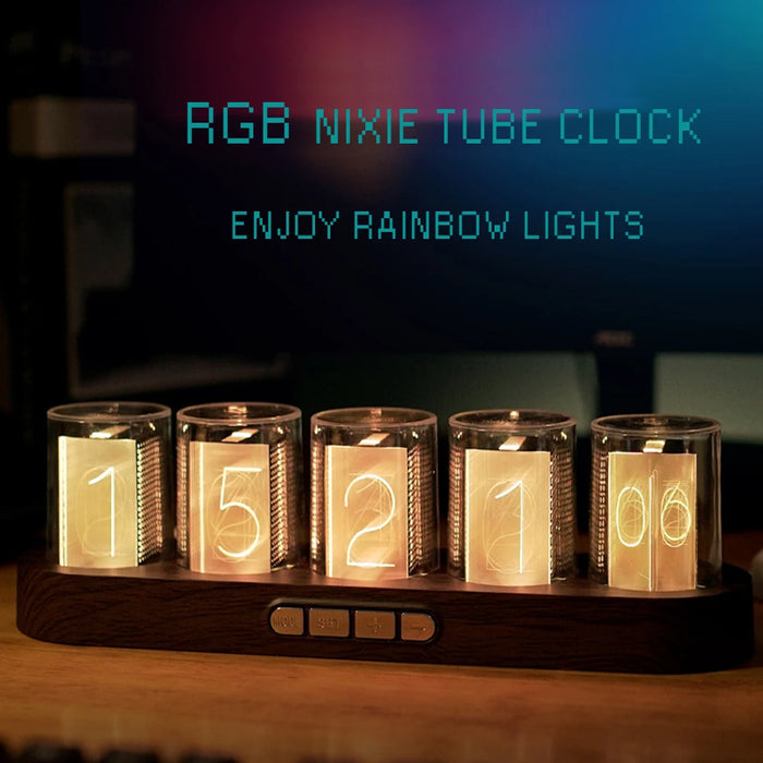 Digital Nixie Tube Clock with RGB LED Glows for Gaming Desktop Decoration. Luxury Box Packing for Gift Idea.