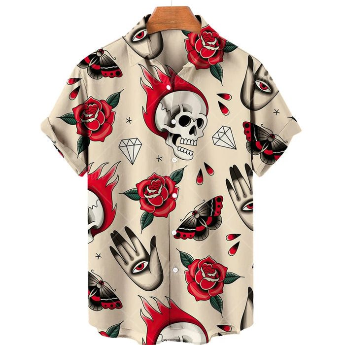 Funny Skull 3D Printed Shirt Man/Women Casual Fashion Short Sleeves Shirts Men Button Lapel Streetwear Oversized Unisex Clothing