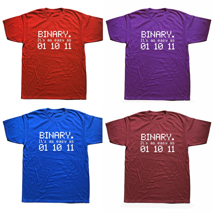 Binary Easy As 01 10 11 T Shirt Maths Teacher Code Coder Birthday Funny Streetwear Short Sleeve Harajuku T-shirt