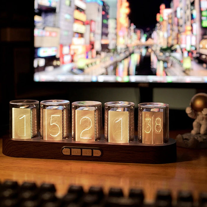 Digital Nixie Tube Clock with RGB LED Glows for Gaming Desktop Decoration. Luxury Box Packing for Gift Idea.