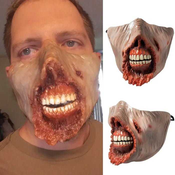 1Pc New Halloween Horror Gory Zombie Pointed Teeth Half Face Mask Mutant Zombie Latex Masks Scary Mask  Halloween Mask