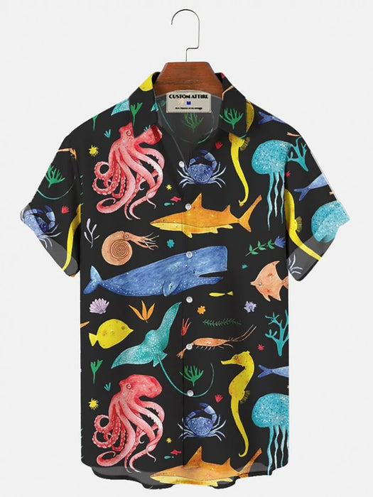 2023 Summer Funny Hawaiian Shirts Men Clothes Street Retro Man Casual Short Sleeve Top Sea Marine Animals 3d Lapel Men's Shirt