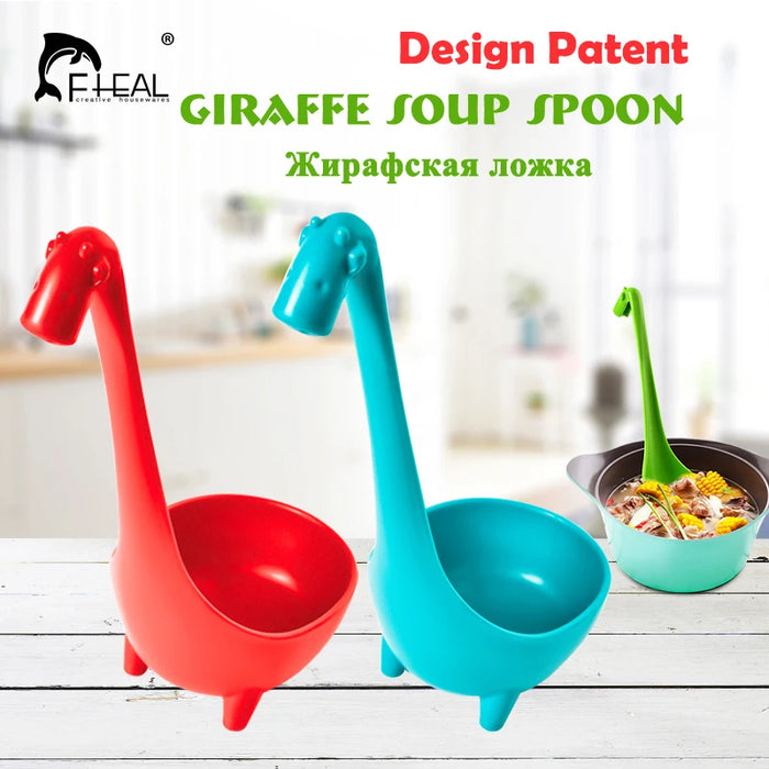 FHEAL Cute Giraffe Soup Spoon With Long Handle Food-grade PP Tableware Spoon Cooking Utensils Kitchen Gadgets