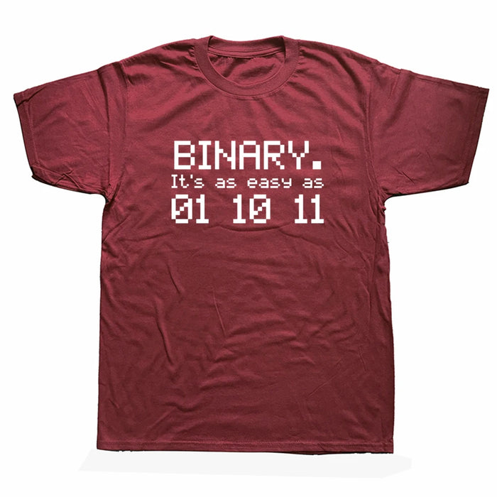 Binary Easy As 01 10 11 T Shirt Maths Teacher Code Coder Birthday Funny Streetwear Short Sleeve Harajuku T-shirt