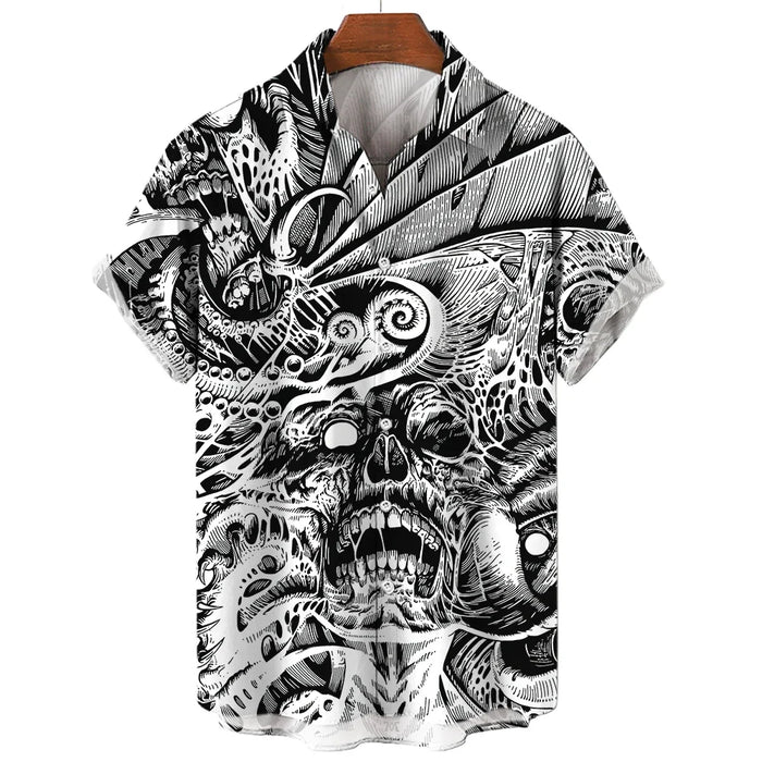 Summer Men's 3D Printed Horror Pattern Shirt Hawaiian Fashion Designer Tops Streetwear Clothes Gothic Short Sleeve Button