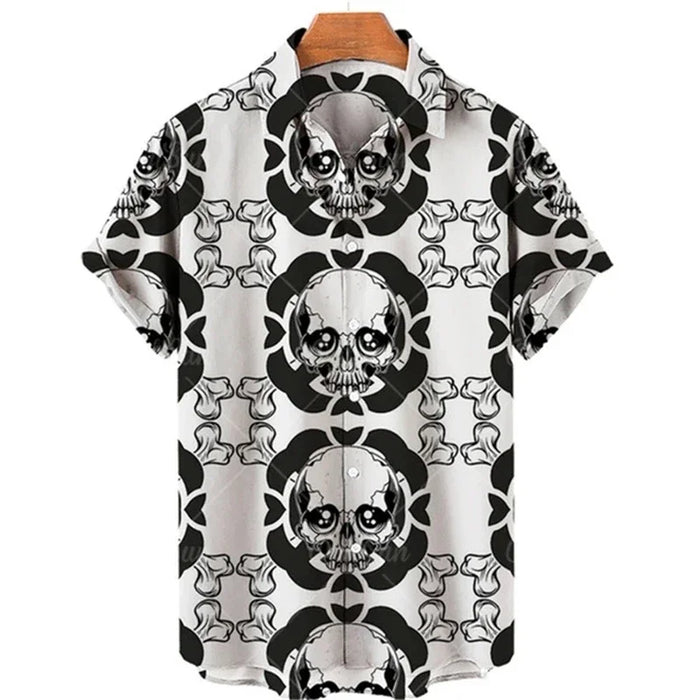 Men's shirt button up shirt summer shirt skull short sleeved V-neck fashion designer casual, comfortable and breathable