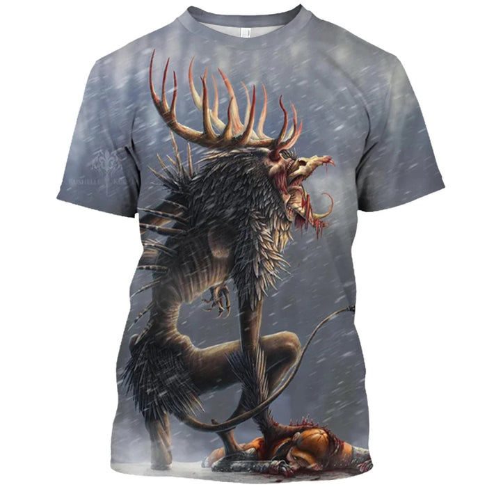 Demon Wendigo 3D Print Men's T Shirt Tops Harajuku Style Streetwear Daily Basic Short Sleeve Tees Summer Oversized Men Clothing