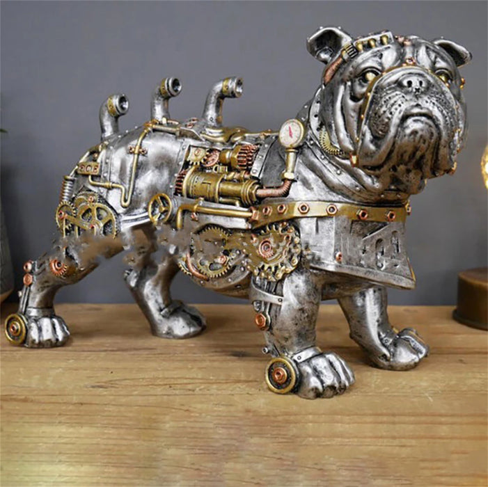 Mechanical Punk Dog Figure Resin Crafts Steampunk Bulldog Dog Resin Statue Sculpture Decoration Home Desktop Ornaments