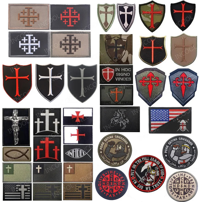 Embroidered Patches Knights Templar PVC Rubber Crusader Jesus Armband In God We Trust Appliqued Fastener Patch For Clothing Cap