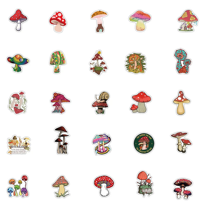 10/30/50PCS Cartoon Mushroom Plant Graffiti Stickers Cute Travel Skateboard Suitcase Guitar Luggage Laptop Funny Sticker Decals