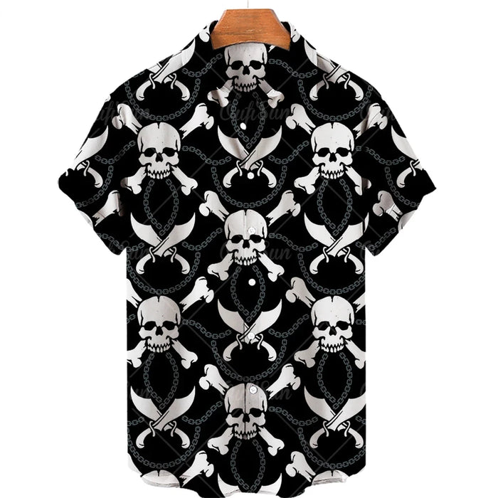 Funny Skull 3D Printed Shirt Man/Women Casual Fashion Short Sleeves Shirts Men Button Lapel Streetwear Oversized Unisex Clothing