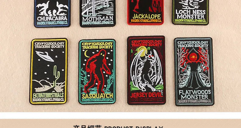 Cryptozoology Embroidery Iron on Patches Monster Cloth Appliques Mothman Badge Extraterrestrials tracking Emblem for Men Jackets