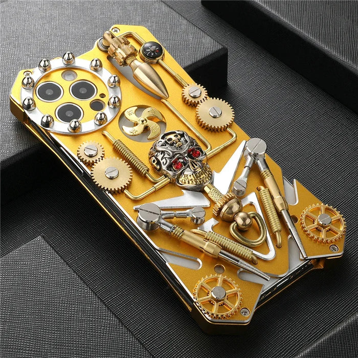 Mechanical Gear Skeleton Phone Case for IPhone 15 14 13 12 ProMax Phone Case Metal Aluminum Alloy Thickened Anti Drop Protective