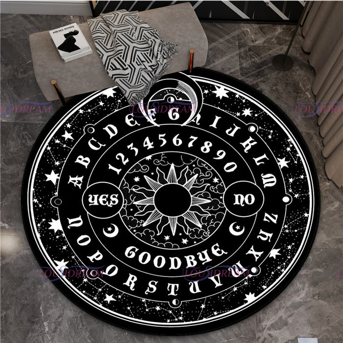 Gothic Triple Moon Goddess Pentagram Round Rug Mystic Sun Moon Black Cat Witch Round Rug Living Room Mats Yoga Round Rug