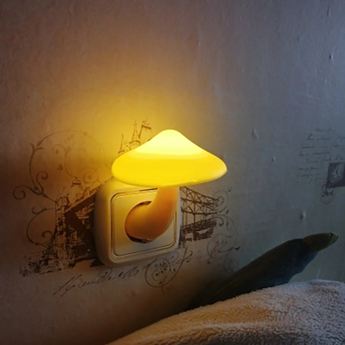 Led Night Light Mushroom Wall Lamp Eu Plug Light Control Induction Energy Saving Environmental Protection Bedroom Lamp Home Deco